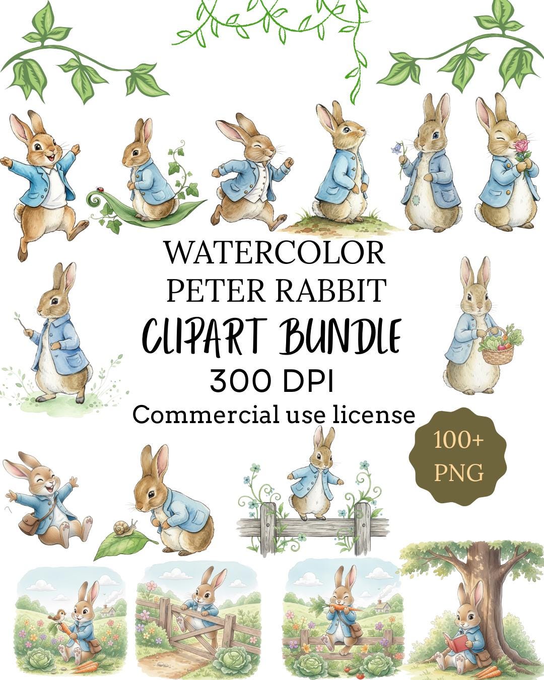 Peter Rabbit Watercolour Animation Peter Rabbit Watercolor Bundle: 100 + PNG Beatrix Potter Digital ...