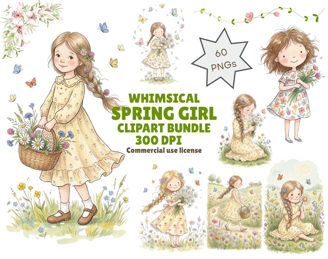 Whimsical Girl Clipart : 60 PNG Hand Drawn Digital Designs - Etsy