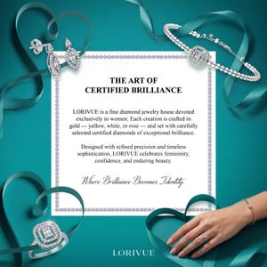 a collection of jewelry, including rings and necklaces, set against a teal background.