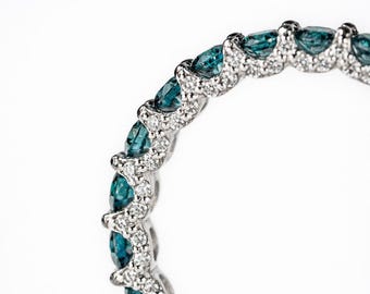 2.08ct Natural Blue Diamond Ring 8K Gold, GIA HRD Certified F SI Earth Mined Eternity Band, Unique Anniversary Gift Jewelry