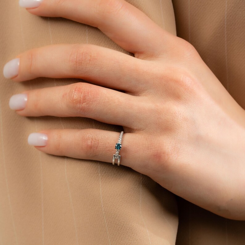 Natural Blue Diamond 14K Gold Ring 0.20ct, Earth Mined Real Stone , GIA or HRD Certified, F SI Double Band Engagement Gift, Handmade Jewelry image 9