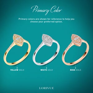 three different colored diamond rings against a teal background.