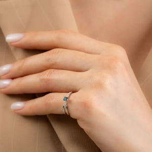 Natural Blue Diamond 14K Gold Ring 0.20ct, Earth Mined Real Stone , GIA or HRD Certified, F SI Double Band Engagement Gift, Handmade Jewelry image 12