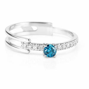 Natural Blue Diamond 14K Gold Ring 0.20ct, Earth Mined Real Stone , GIA or HRD Certified, F SI Double Band Engagement Gift, Handmade Jewelry image 5
