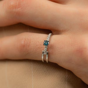 Natural Blue Diamond 14K Gold Ring 0.20ct, Earth Mined Real Stone , GIA or HRD Certified, F SI Double Band Engagement Gift, Handmade Jewelry image 10