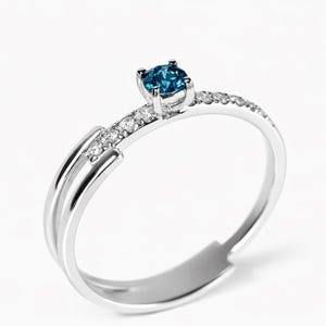Natural Blue Diamond 14K Gold Ring 0.20ct, Earth Mined Real Stone , GIA or HRD Certified, F SI Double Band Engagement Gift, Handmade Jewelry image 2