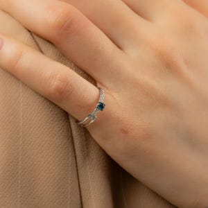 Natural Blue Diamond 14K Gold Ring 0.20ct, Earth Mined Real Stone , GIA or HRD Certified, F SI Double Band Engagement Gift, Handmade Jewelry image 7