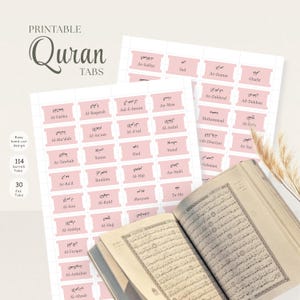 Blush Pink Quran Tabs – 114 Surah & 30 Juz Set (Digital Download)