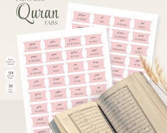 Blush Pink Quran Tabs – 114 Surah & 30 Juz Set (Digital Download)