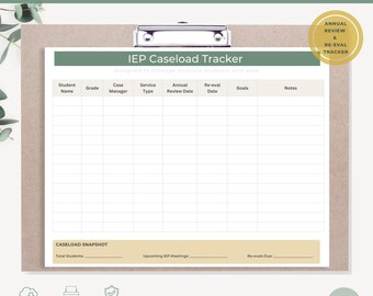 IEP Caseload-Tracker für Sonderpädagogik Case-Manager | SPED Schülerbogen | Jahresrückblick & Re-eval Log | Lehrerorganisation