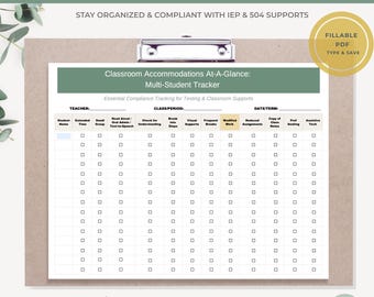 Fillable IEP 504 Accommodation Tracker | Multi-Student Special Education Case Management | Printable PDF