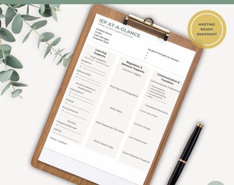 IEP At A Glance Printable pdf | Special Education Teacher Organizer | SPED Quick Reference Sheet | ARD Meeting Preparation Tool