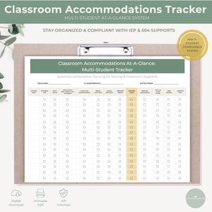 Monitor dostosowań w klasie: System zarządzania przypadkami IEP 504 dla wielu uczniów | Arkusz danych o edukacji specjalnej | Narzędzie do zgodności z przepisami dotyczącymi edukacji ogólnej