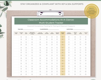 Classroom Accommodations Tracker: Multi-Student IEP 504 Case Management System | Special Education Data Sheet | General Ed Compliance Tool