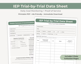 Trial by Trial Data Sheet for Special Education | IEP Goal Tracker | Discrete Trial Training Data Sheet | ABA Session Summary | Autism Class