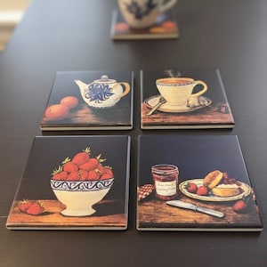 Posavasos de cerámica vintage para el té de la tarde (juego de 4) / Decoración de cocina y comedor