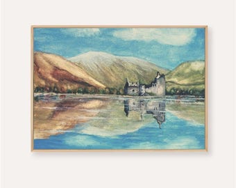 Kilchurn Castle Watercolor Print | Scottish Highland Landscape (Digital Download)