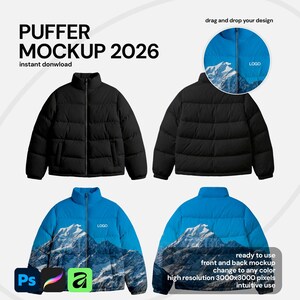 Maqueta de chaqueta acolchada realista en formato PSD: maqueta de ropa editable, plantilla de ropa urbana, descarga digital