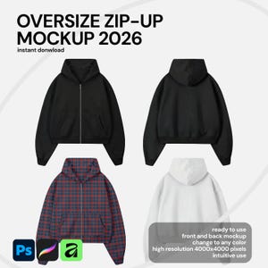 Överdimensionerad dragkedja med huvtröja, klädmall, redigerbar klädmall, gatuklädermall