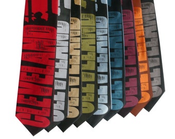 Cleveland Smokestacks Neckties - on Red, Silver, Pale Gold, Olive, Pale Blue, Loch Blue, Wine, Orange, or Graphite Gray