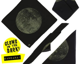 Bandana - Glow-in-the-Dark Moon Map - Hand Pulled Screen Printed Textiles
