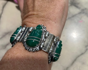 1940s Mexican Sterling Silver Green Onyx Panel Bracelet - Etsy
