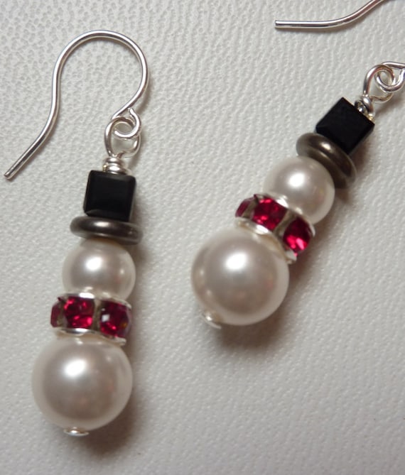 Pearl and Crystal Snowman Earrings