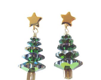 Boucles d'oreilles en cristal de sapin de Noël
