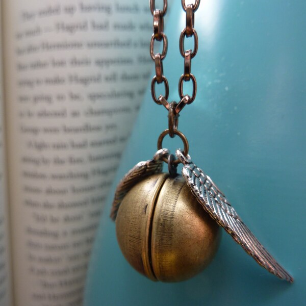 Golden Winged Ball Locket Necklace - CLEARANCE 50% OFF