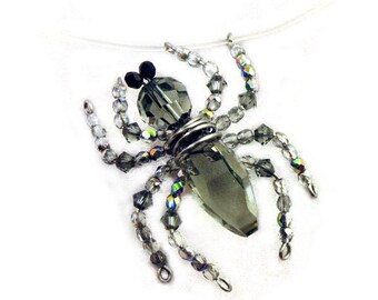 Spider On Your Neck-lace - Creepy Halloween Crystal Spider Necklace by Weirdly Cute Jewelry