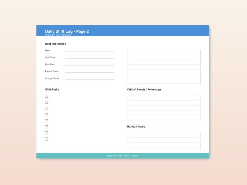 30 Day Nurse Shift Log Workbook | Daily Nursing Report Sheet | Shift ...