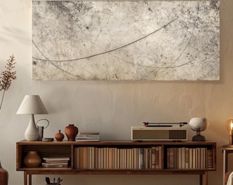 Minimalist Gray Abstract Canvas Art Modern Fine Line Painting Large Horizontal Neutral Wall Decor Wabi Sabi Style Art for Contemporary Home