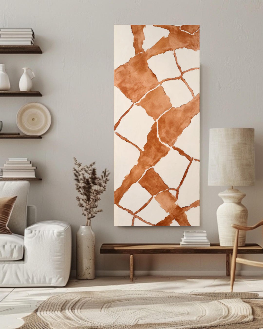Minimalist Terracotta Abstract Canvas Art Modern Geometric Shapes Wall ...