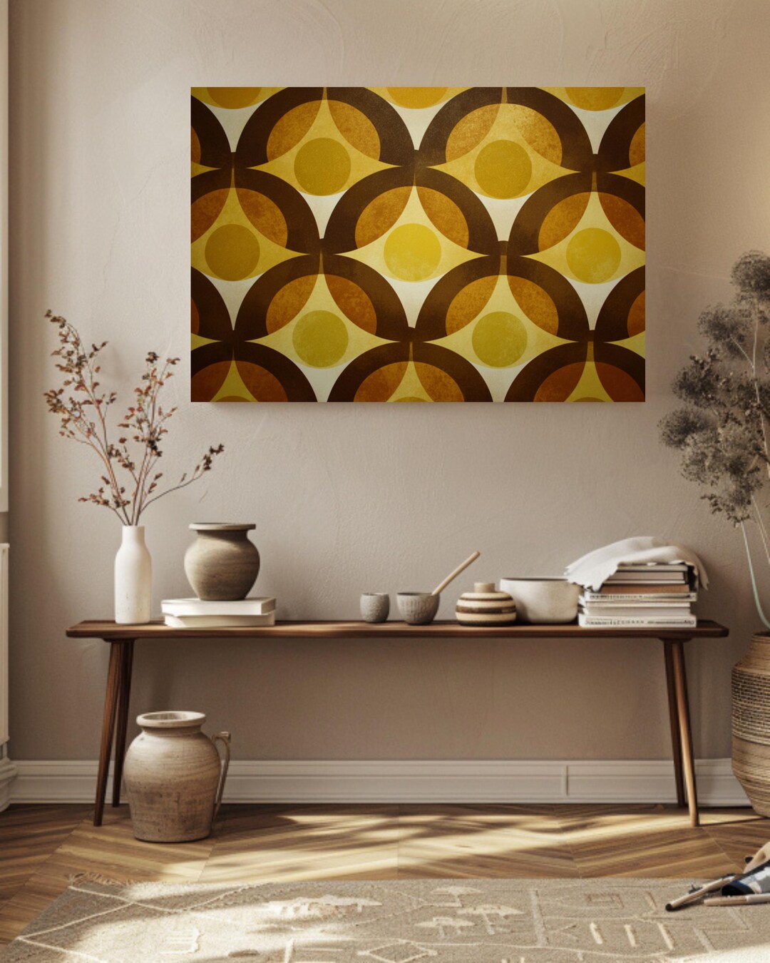 70s Retro Geometric Wall Art Canvas Large Symmetrical Circle Pattern ...