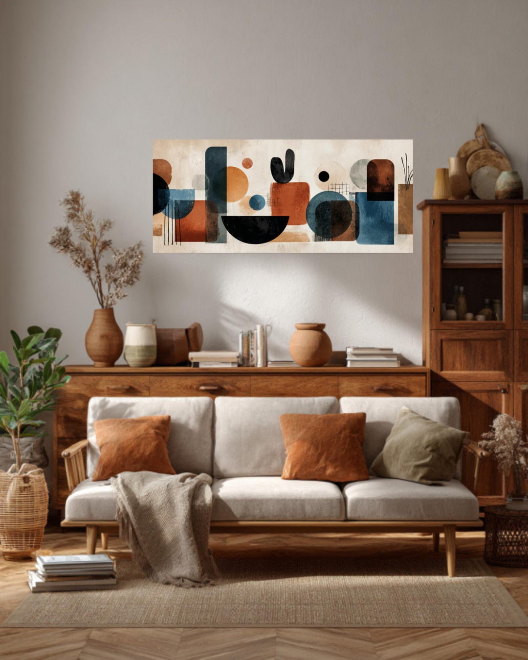 Mid Century Modern Abstract Wall Art Earth Tone Geometric Shapes Print ...