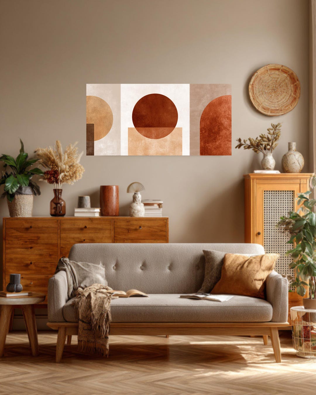 Mid Century Modern Geometric Wall Art Boho Abstract Shapes Earthy Tone ...