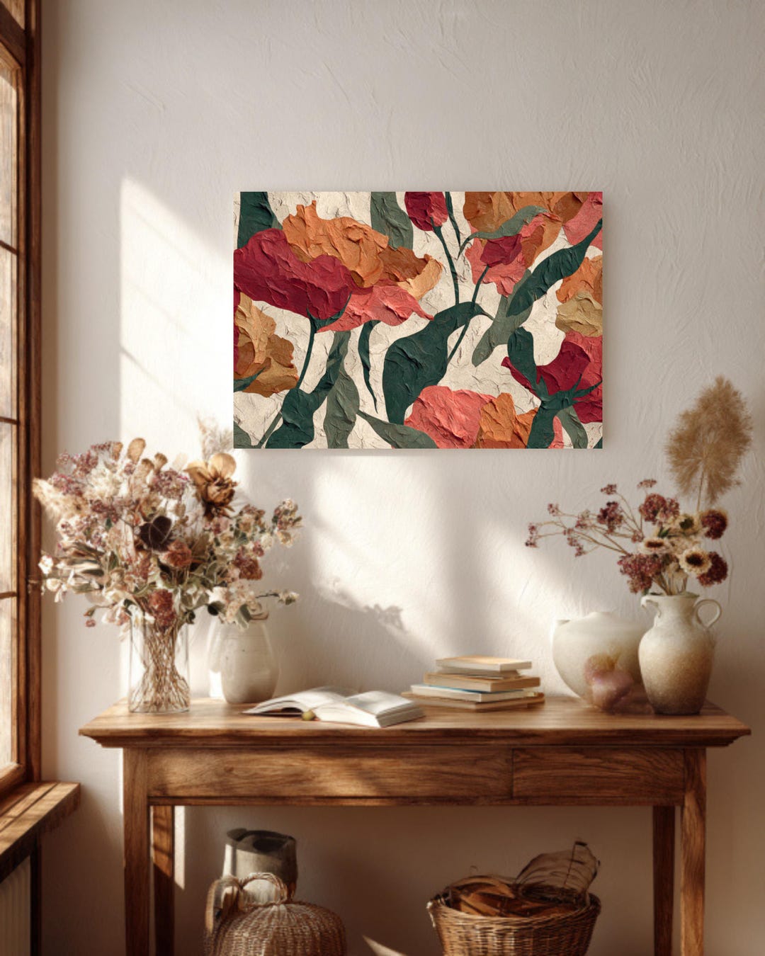 Textured Abstract Floral Canvas Art - Earthy Botanical Wall Decor ...