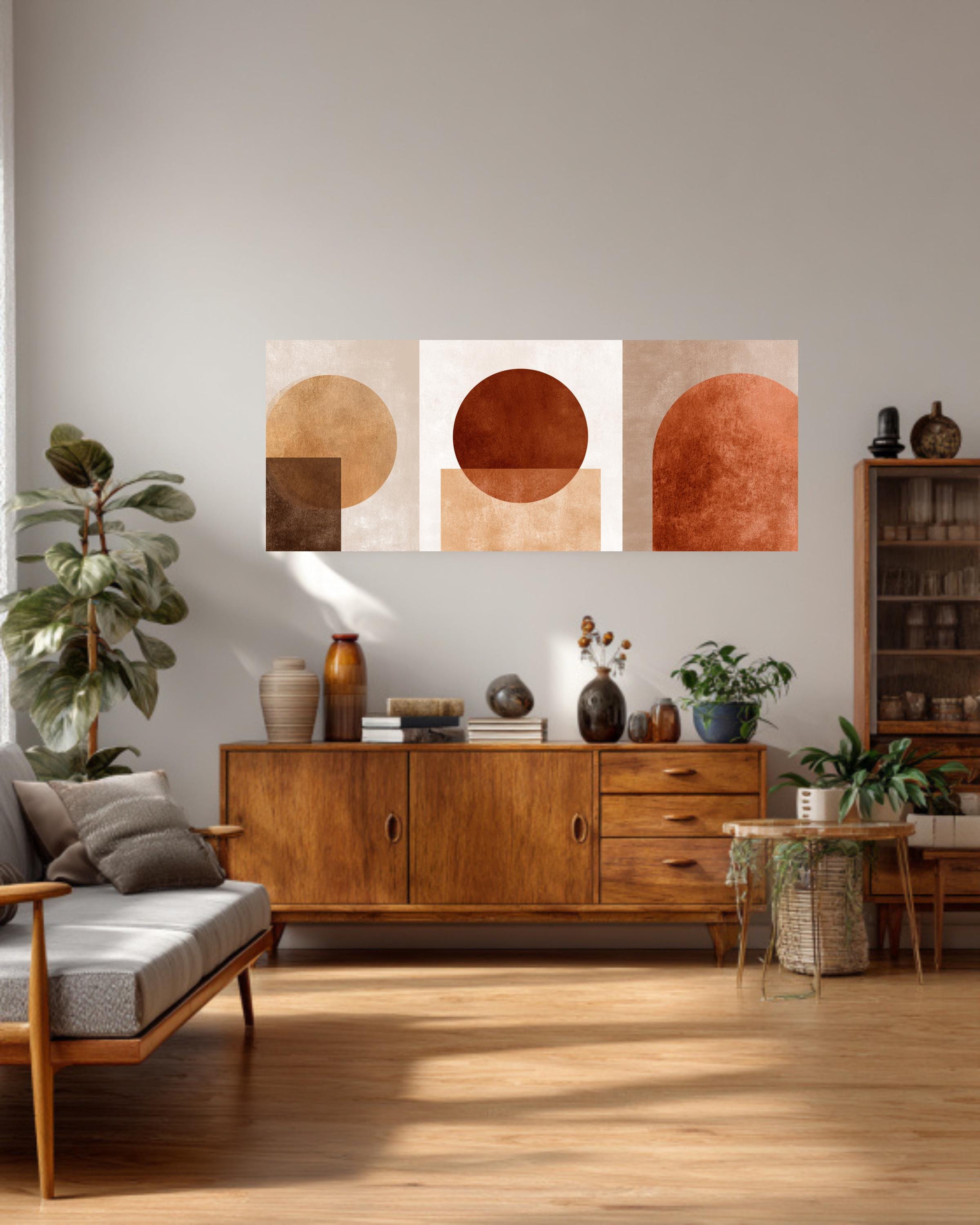 Mid Century Modern Geometric Wall Art Boho Abstract Shapes Earthy Tone ...