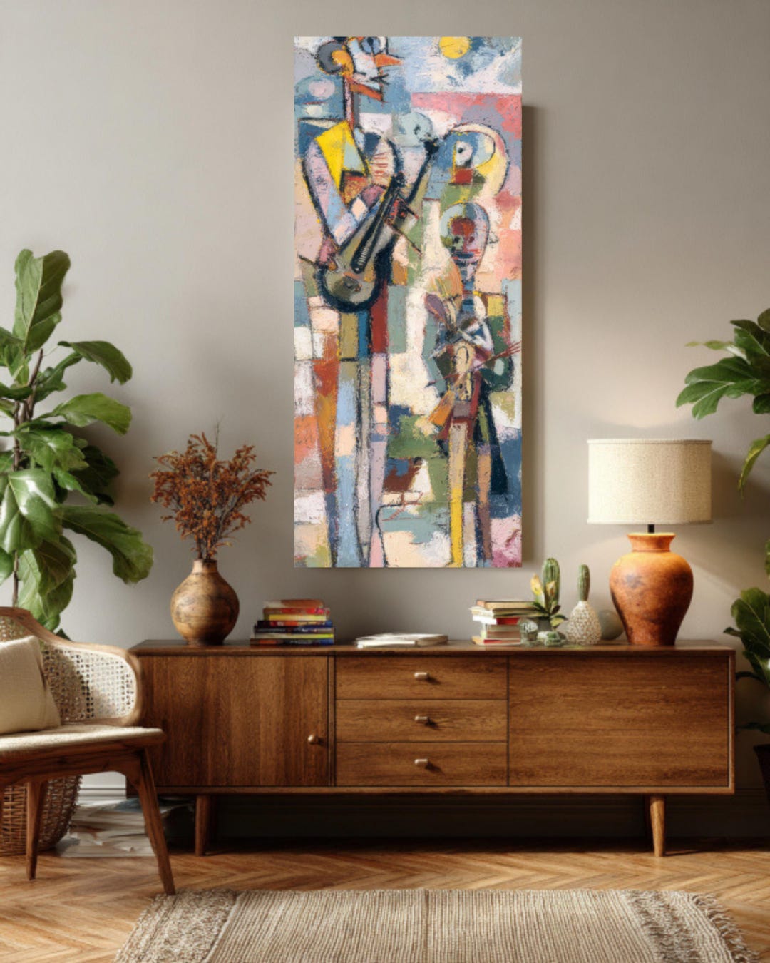 Abstract Jester Wall Art Mid Century Modern Figure Painting Colorful ...