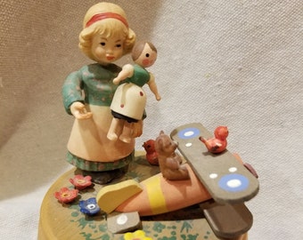 Vintage Retro Boho Mid Century MCM Italian Italy Anri Swiss Wooden Music Box Little Girl/Toys/Plane, Plays "Gonna Fly Now" Collectible