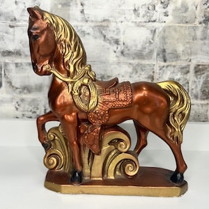 Vintage Beautiful Regal Looking Bronze and Gold Chalkware Horse Carnival Fair Prize, Tchochke, Memorabilia, Equestrian Statue, Horse Figure