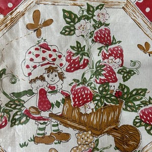 Vintage Retro 1980 Strawberry Shortcake Rectangular Plastic Felt Lined Tablecloth