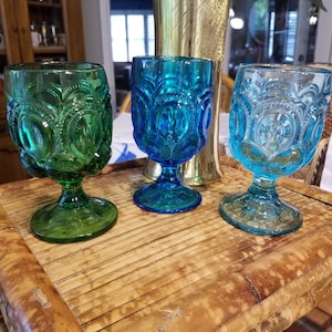 Vintage Retro Boho Mid Century MCM Moon and Stars Goblets - LG Wright Green & LE Smith Teal, Choice of One