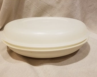 Vintage Retro Boho Mid Century MCM Farmhouse Tupperware 1708 Divided Party Vegetable Relish Olive Cheese Dip Serving Craft Tray with Lid