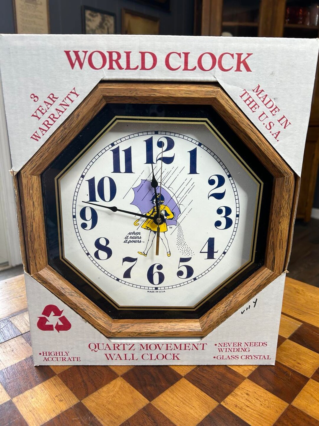Salt Box Clock Vintage NOS Morton Salt Quartz Movement Wall Clock in Original Box ...