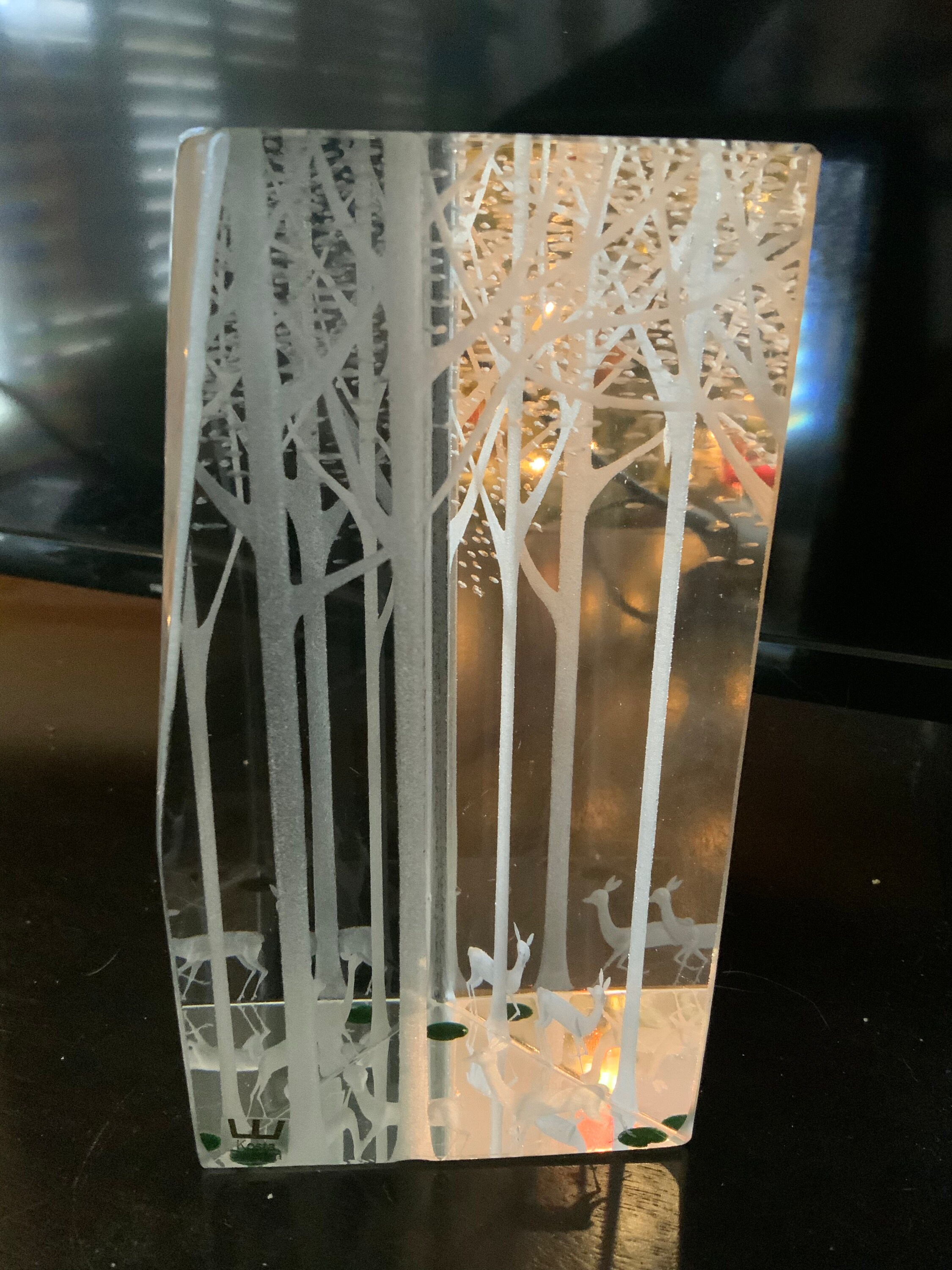 Vintage Kosta Boda Triangular Crystal Prism Winter Scene