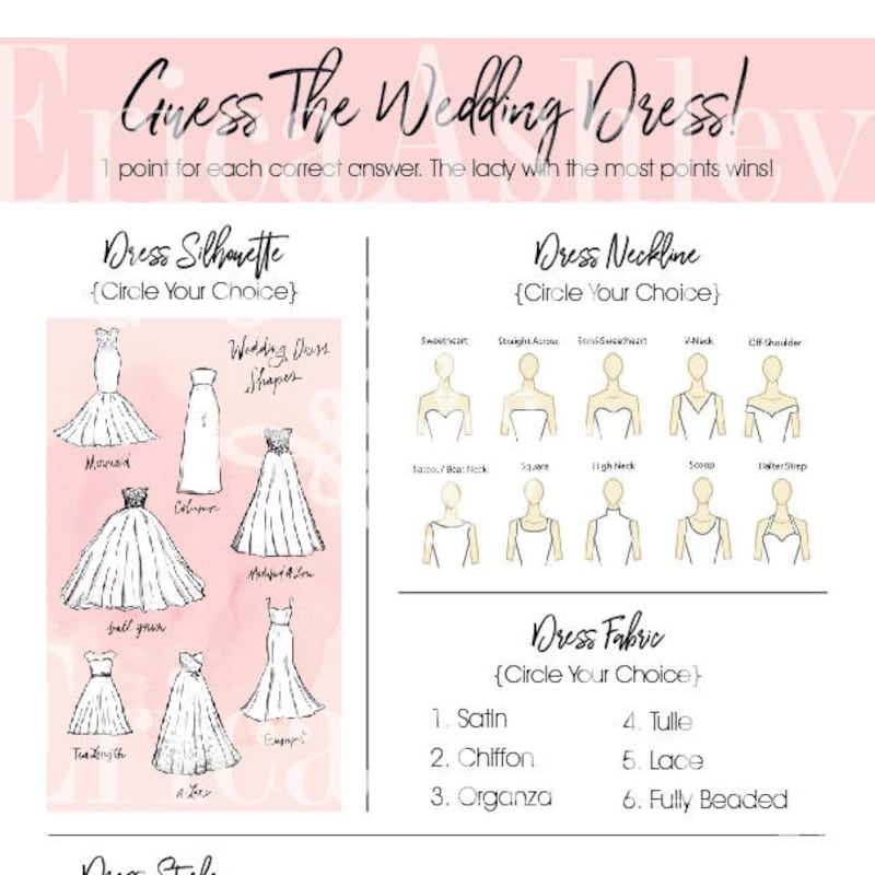 Guess the Dress Printable Etsy