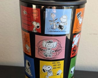 Vintage Peanuts Snoopy Travel Tumbler With Lid | Charlie Brown Gang Comic Panel Cup | Reusable Beverage Mug