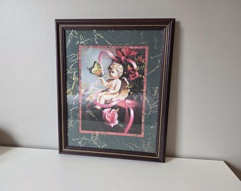 Vintage Cherub Angel Framed Print – Victorian Nursery Wall Art