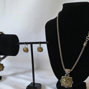 Brighton Two Tone Jewelry Set Necklace Bracelet Earrings Filigree Charm image 2